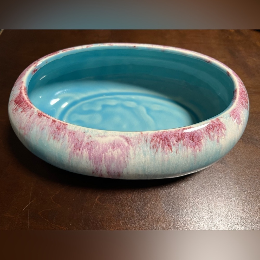 Vintage Robinson Ransbottom Blue/Pink Oval Planter Roseville MCM Drip